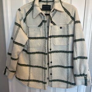 AllSaints Cream and Green Plaid Jacket